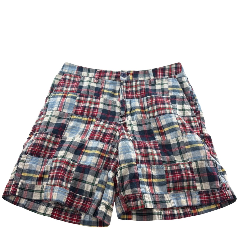 Vineyard Vines Mens 30 Patchwork Madras Plaid Shorts Red Blue Cotton Preppy 5485